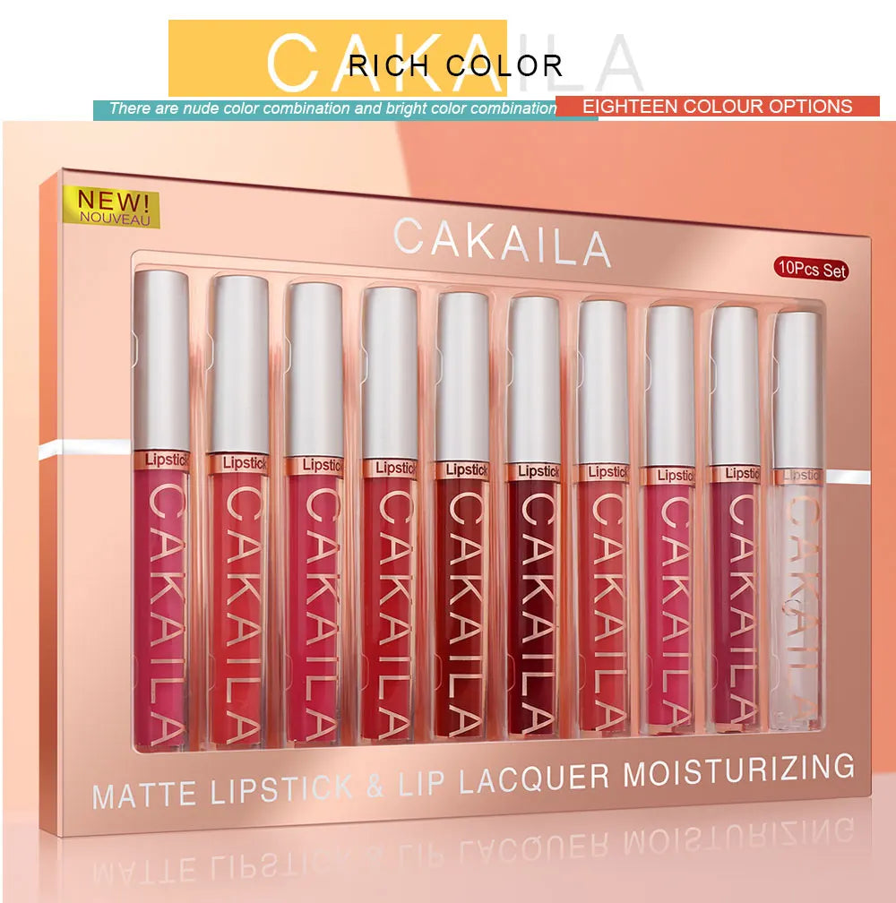 CAKAILA 10-Pc Matte Lipstick Set – Waterproof & Long-Lasting