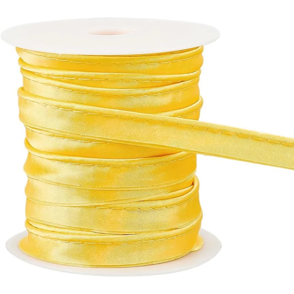 25M Yellow Satin Piping Ribbon 11.5mm Flat Cotton Trim Roll