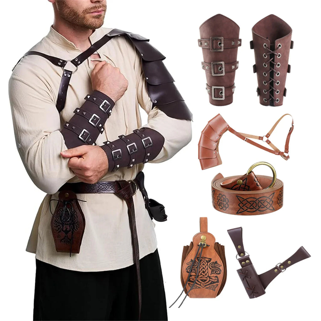 Men's Renaissance Costume Halloween Medieval Pirate Shirt Pant Viking