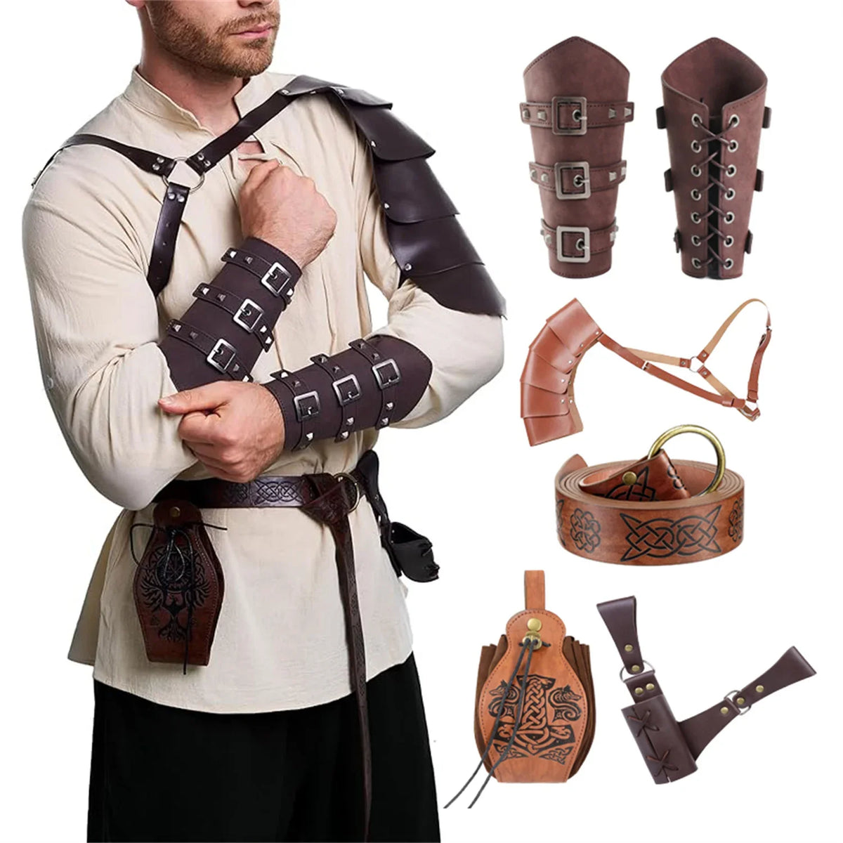 Men's Renaissance Costume Halloween Medieval Pirate Shirt Pant Viking