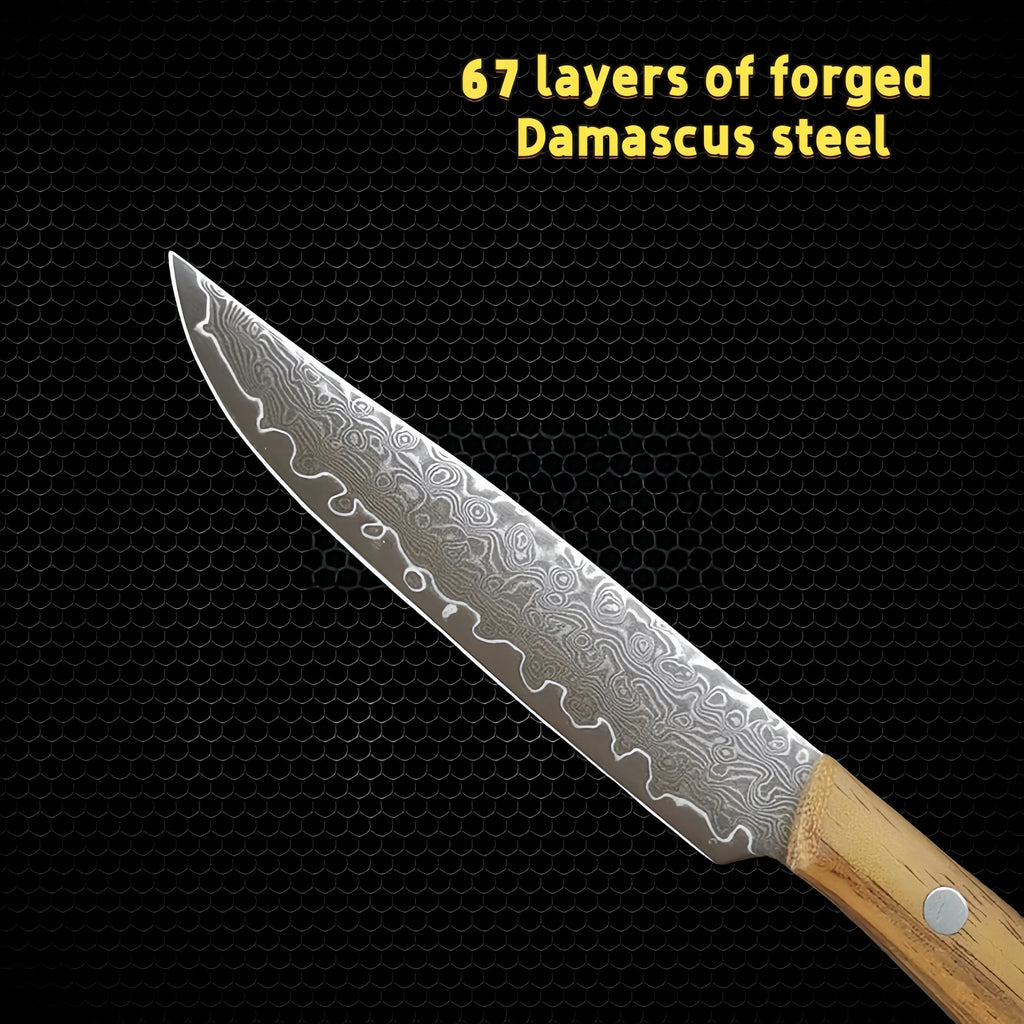 Damascus Steel Steak Knife – 67-Layer Blade & Wood Handle