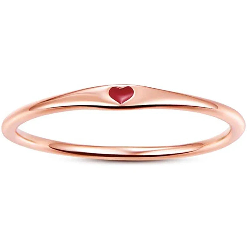 Huitan Heart Enamel Ring – Silver & Rose Gold Thin Band