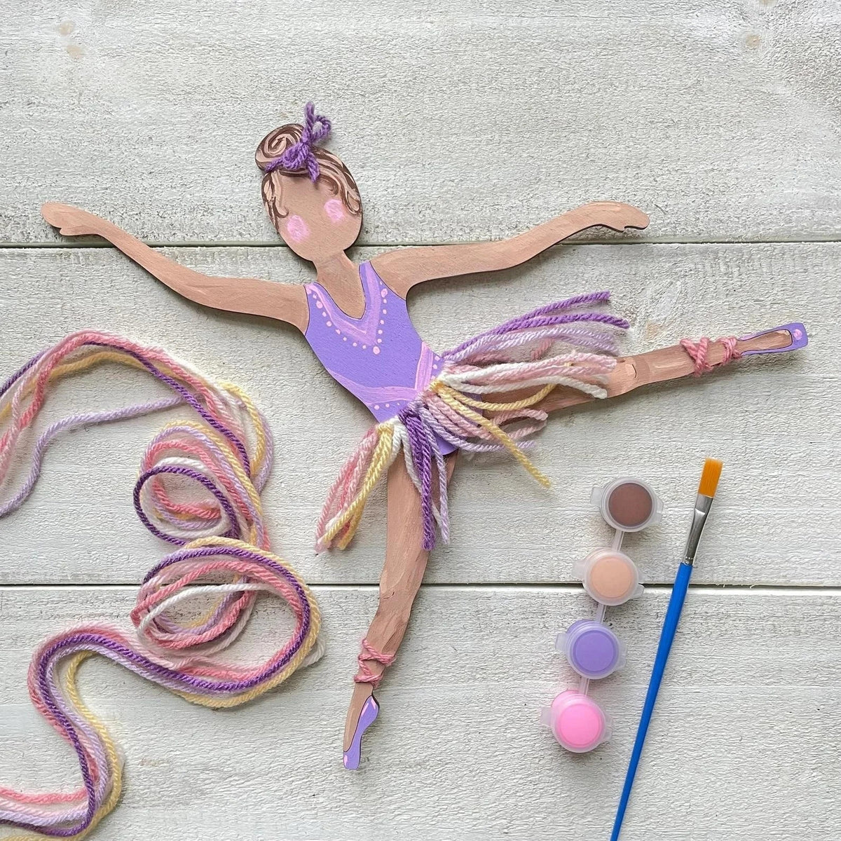 Ballerina Self-Portrait Wood Craft Kit – Paint & Yarn Included