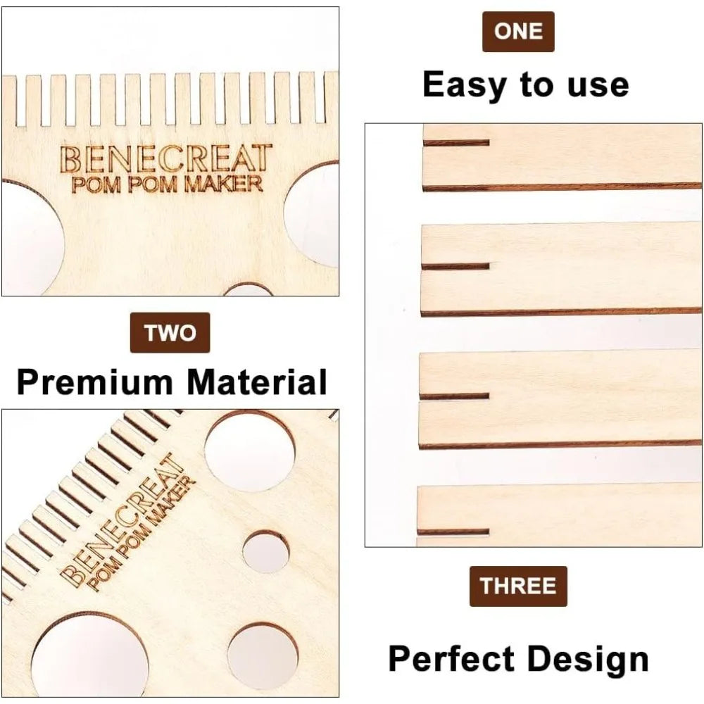 Wood Pom Pom Maker Loom Kit – 4 Sizes DIY Wool Craft Tool