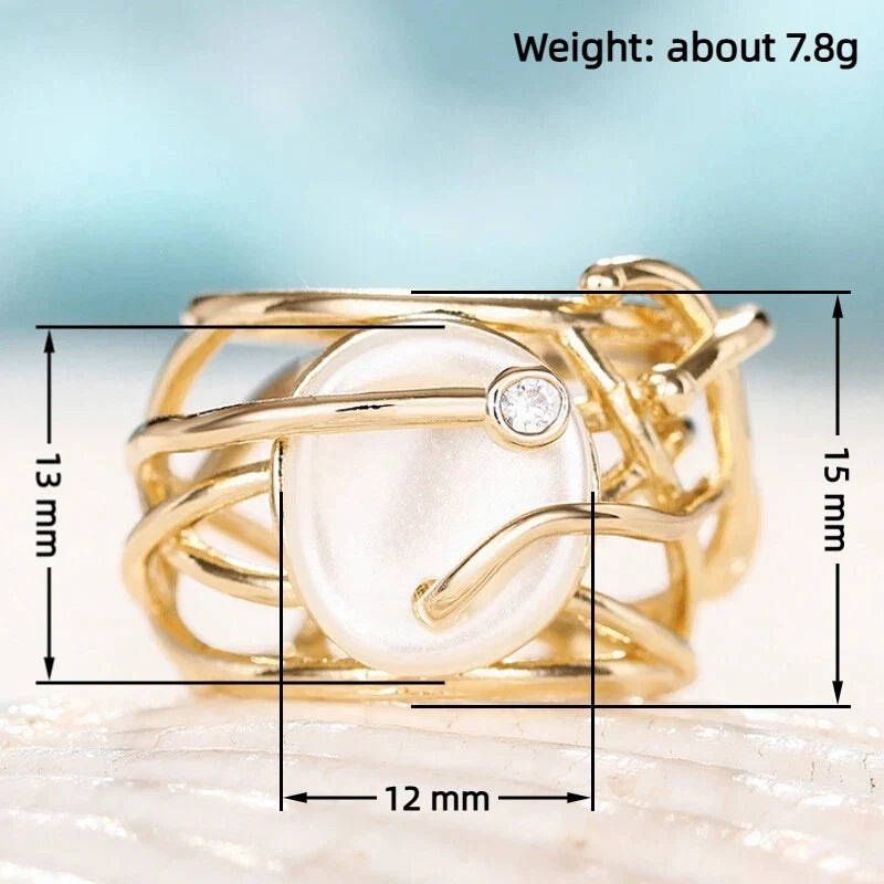 Huitan Irregular Cross Ring – Imitation Pearl & CZ Women's Ring