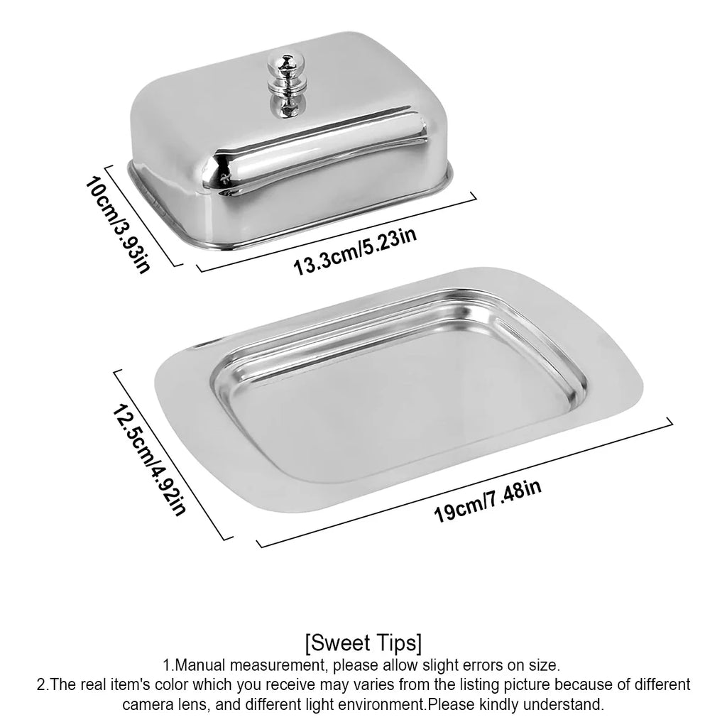 Stainless Steel Butter Dish Lid Handle Cover Design Dessert Cheese