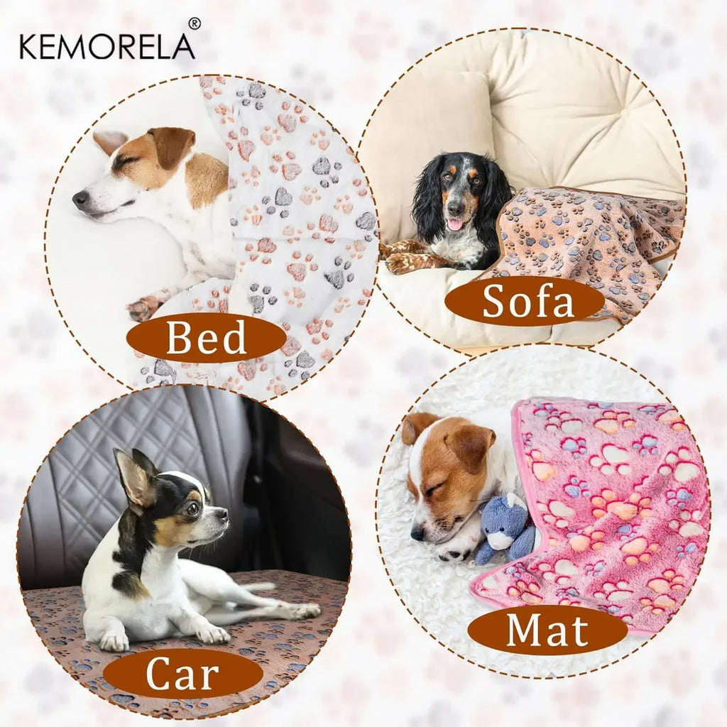 KEMORELA 3-Pack Flannel Paw Print Pet Blanket – Cats & Dogs