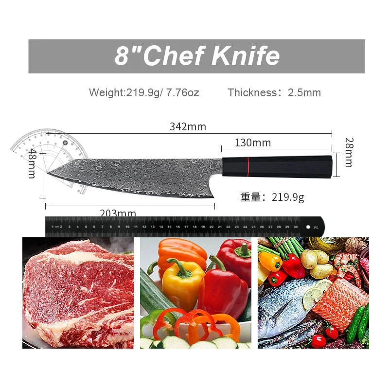 8-Inch Damascus Chef's Knife – 67-Layer VG10 Steel & G10 Handle