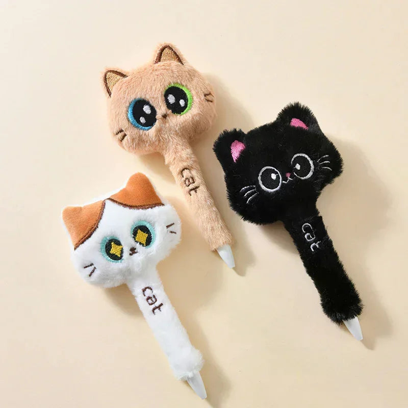 Cute Cat Plush Gel Pen 0.5mm Black Ink – Fun Stationery Gift