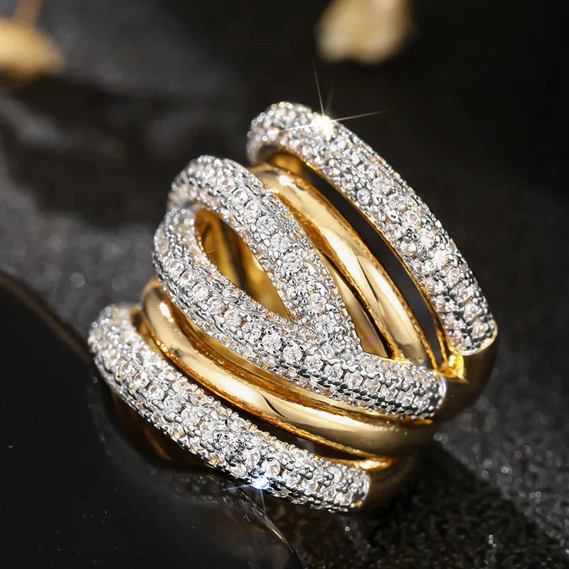 Huitan Multi-Layer Sparkling CZ Ring – Women's Wedding Band