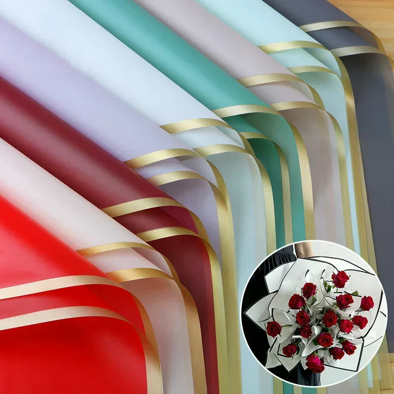 20-Pack Colorful Flower Wrappers Gold Edge | Waterproof Bouquet Wrap