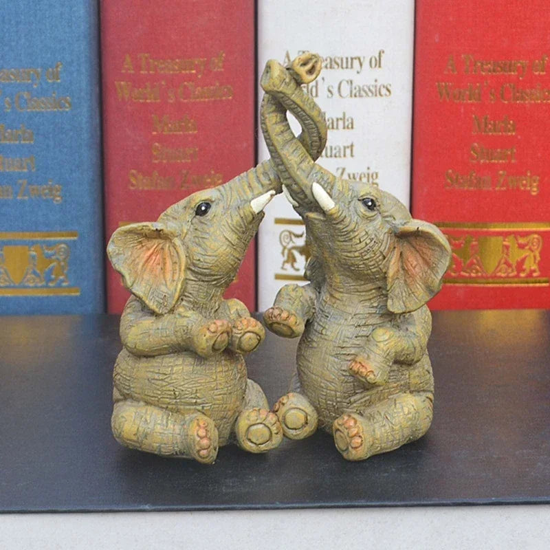 Elephant Couple Figurine – Resin Home Décor Statue Ornament