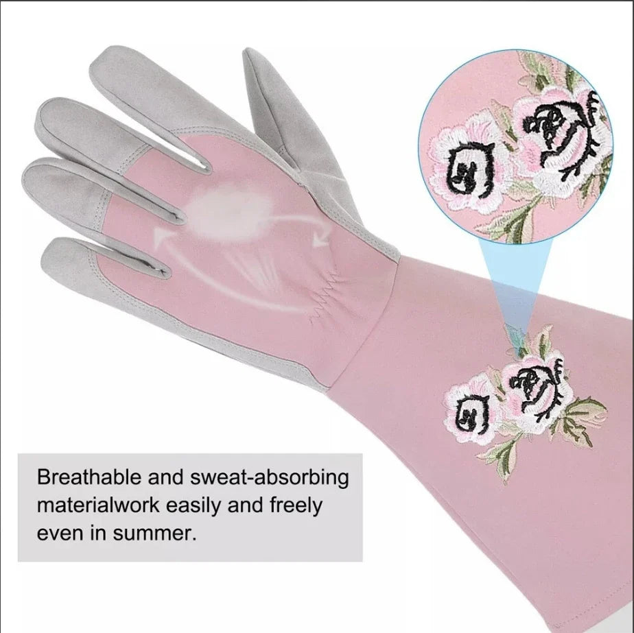 Women Gardening Glove Thorn Proof Pink Extra Long Oxford Cloth AU