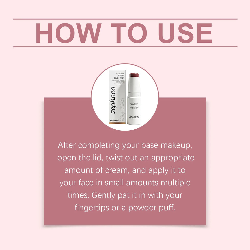 Zephoco Cream Blush Stick – Soft Mist, Hydrating Long-Wear