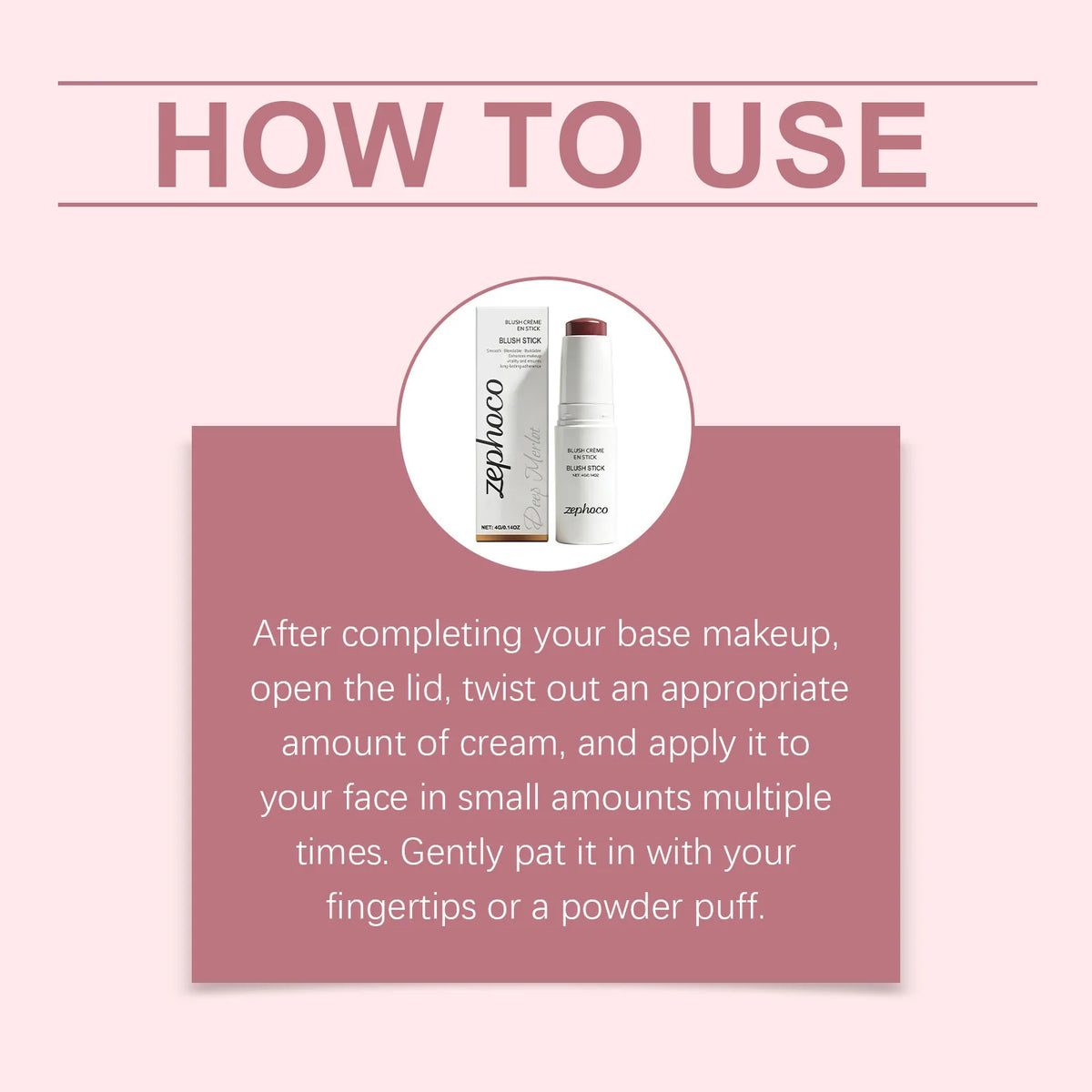 Zephoco Cream Blush Stick – Soft Mist, Hydrating Long-Wear