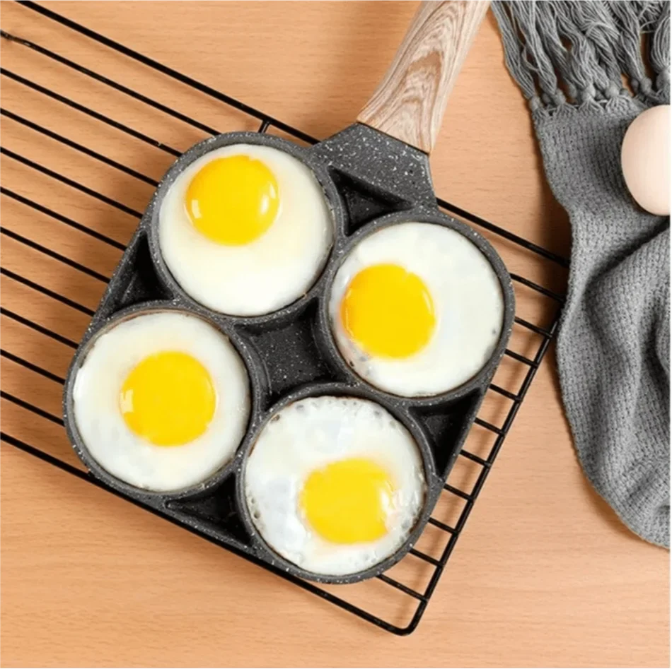 Frying Pan Non-stick Ham Pancake Maker Egg Burger Wooden Handle