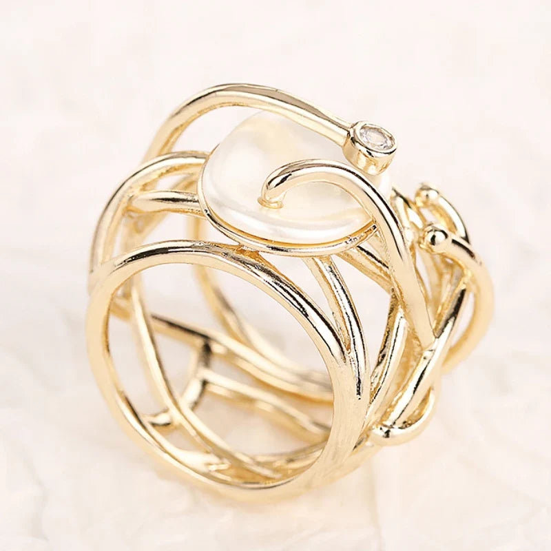 Huitan Cross Ring – Imitation Pearl & CZ Women's Fashion Ring