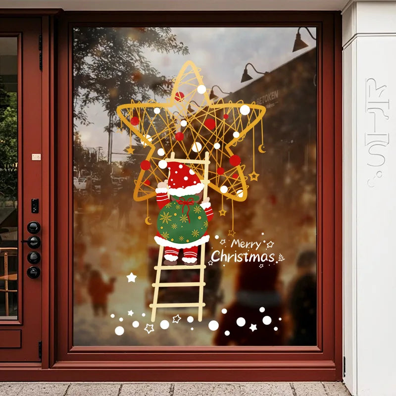 Christmas Golden Star Decorations Electrostatic Glass Door Stickers