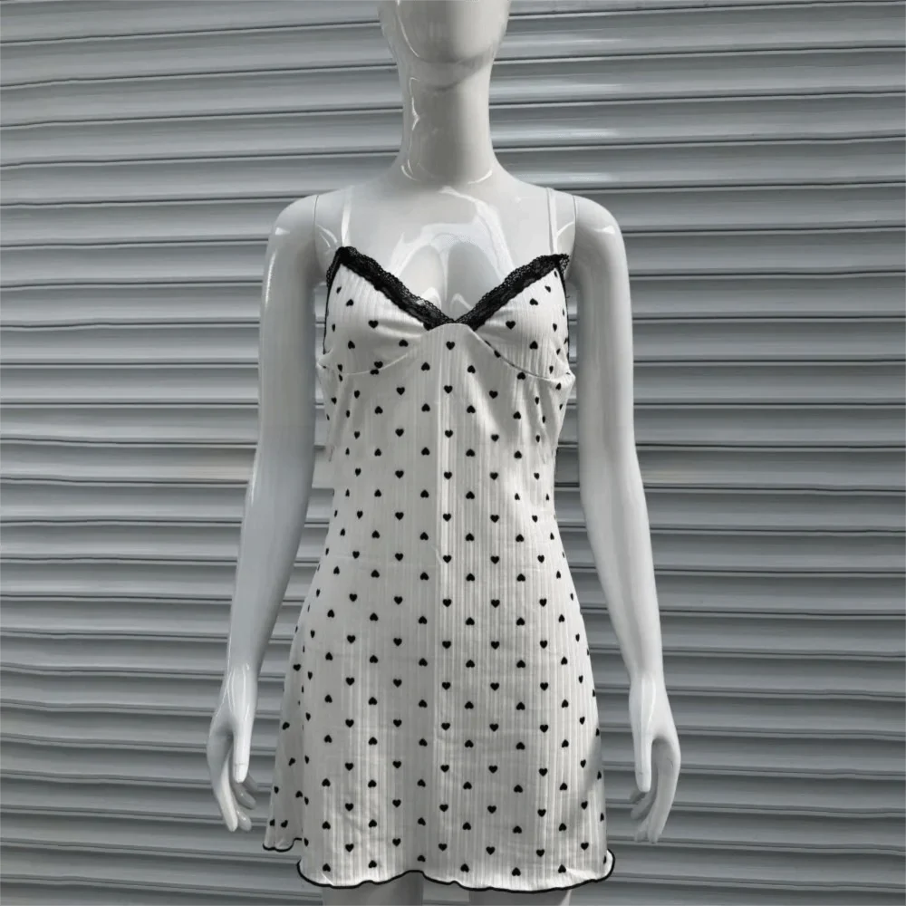 Women's Heart Print Lace Camisole Nightdress | Sleepwear S–XXL