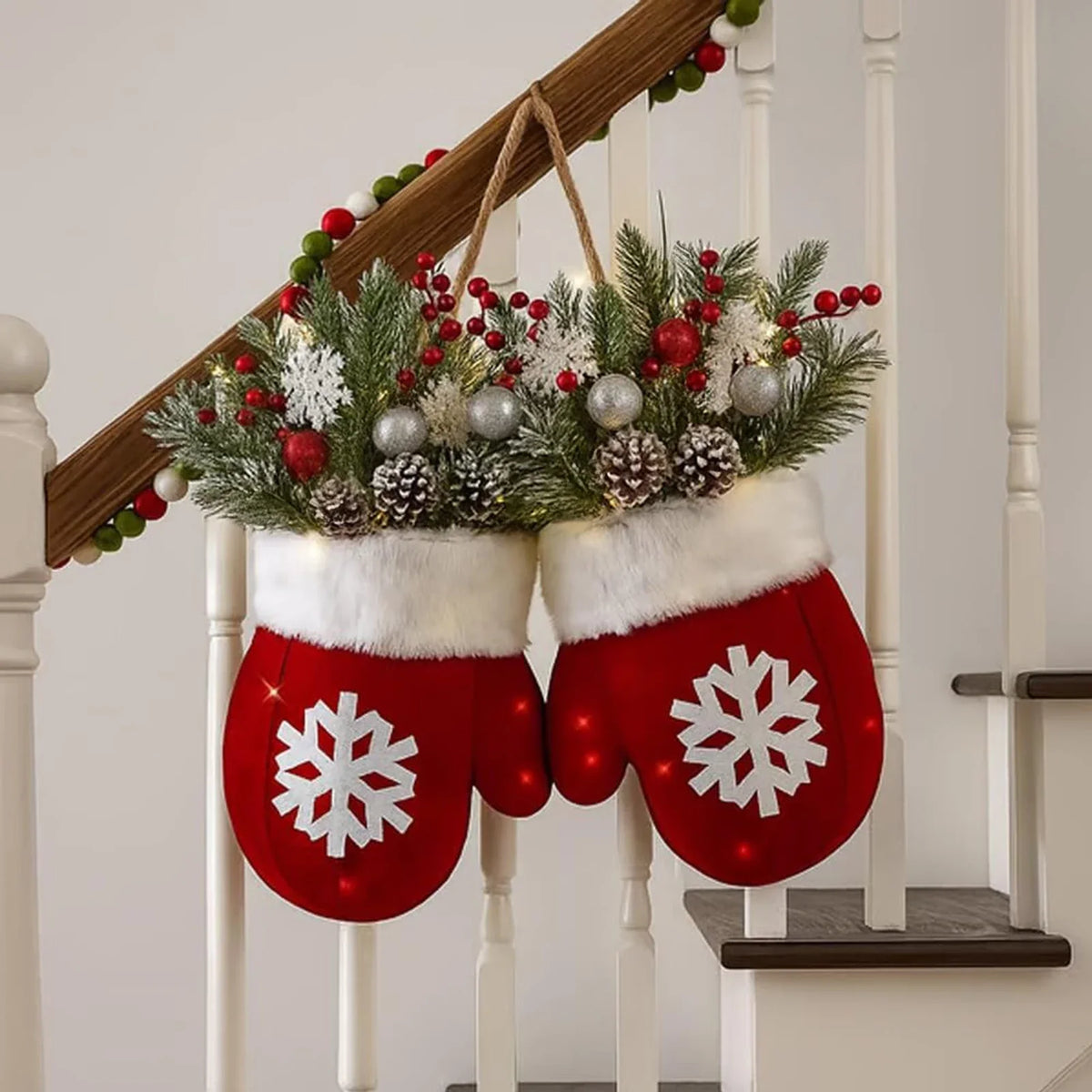 Christmas Gloves Wreath with LED Lights | Holiday Wall Décor