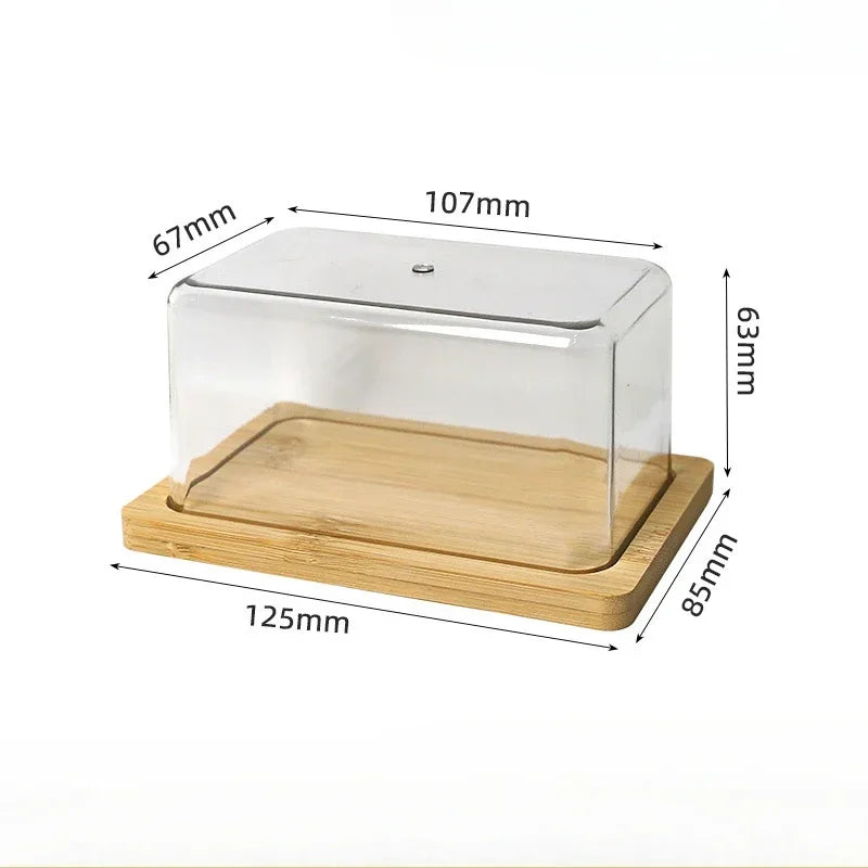 Countertop Bamboo Butter Dish Plate Transparent Acrylic Lid Nordic