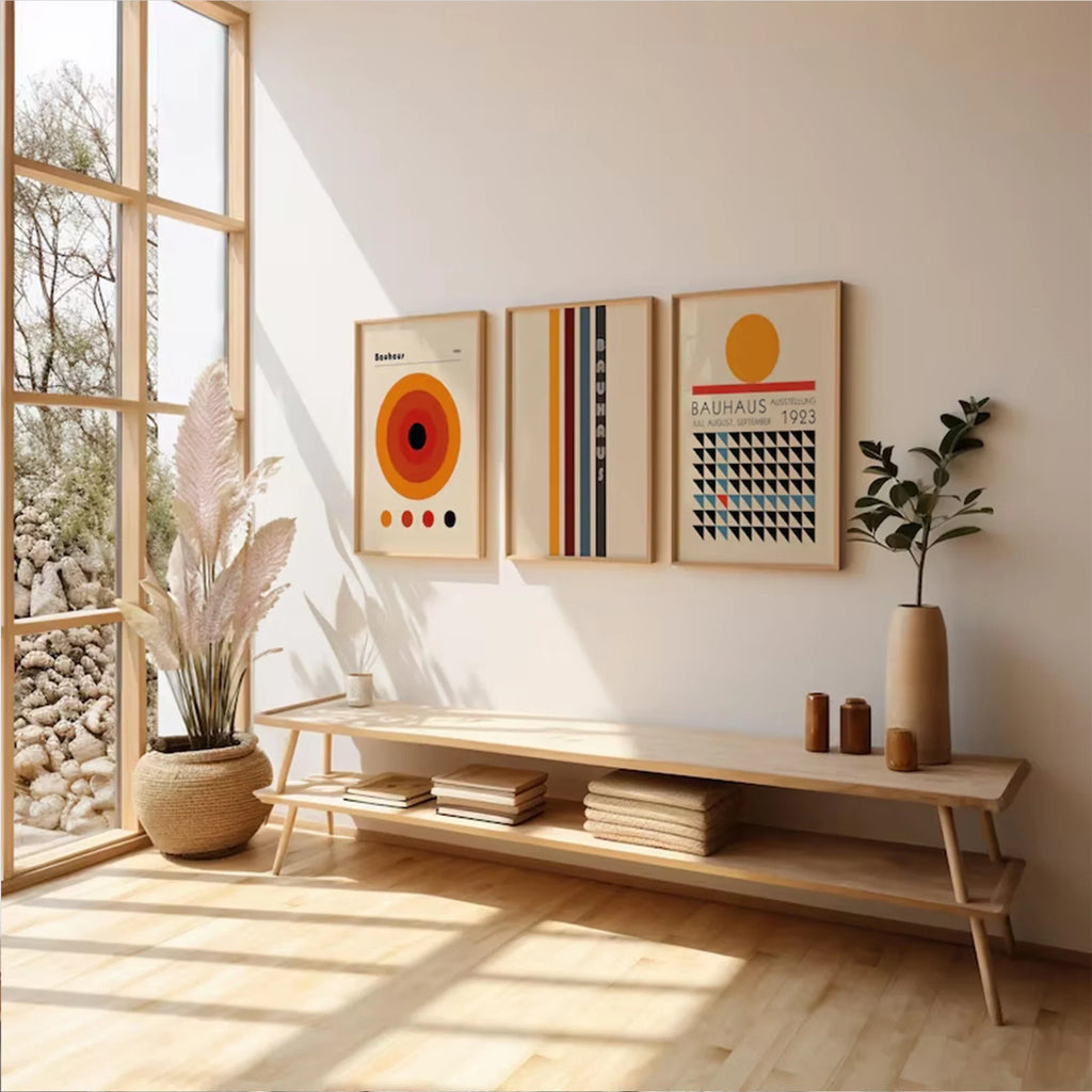 3-Piece Retro Bauhaus Abstract Canvas Wall Art Print Set