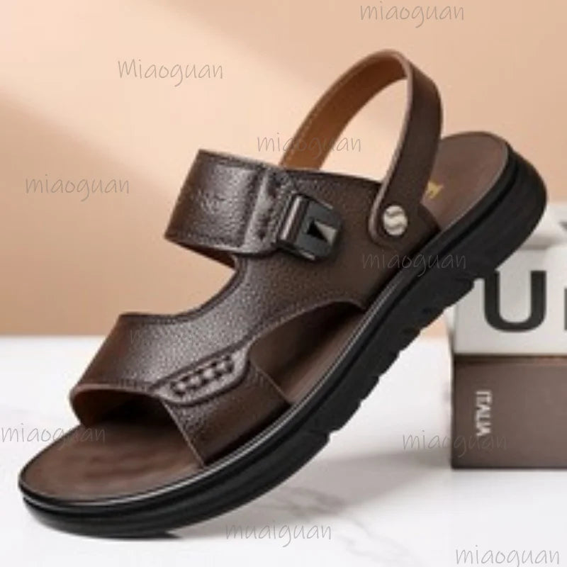 Men's Roma Leather Sandals – Non-Slip Thick-Sole Beach Shoes