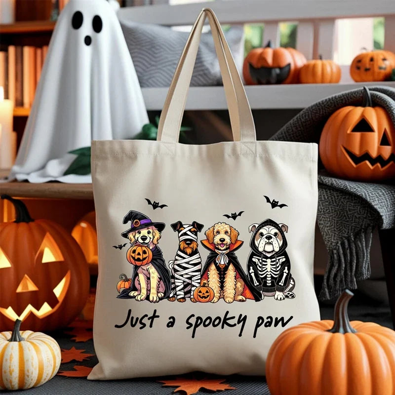 "Just A Spooky Paw" Halloween Dog Canvas Tote Bag | Dog Gift