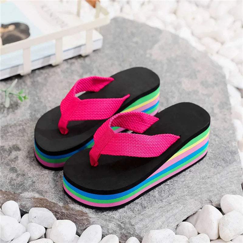 Women's Bohemian Rainbow Flip Flops | Beach Platform Sandals