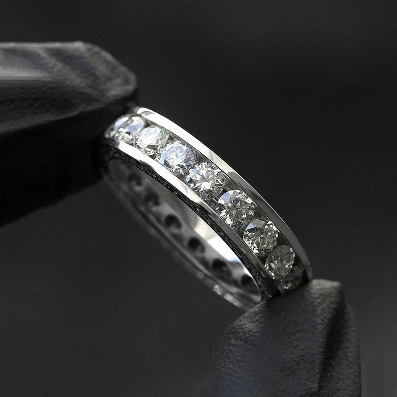 Huitan Full Eternity Cubic Zirconia Wedding Band Ring Silver