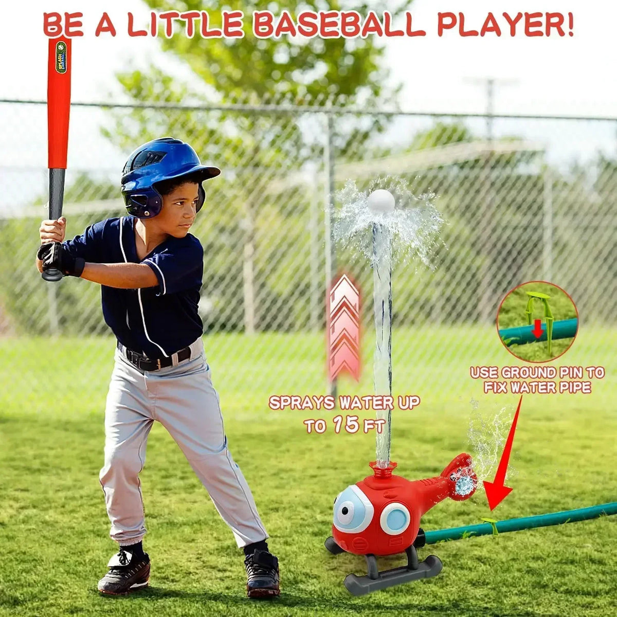 2-in-1 Kids Water Sprinkler Baseball Set | Helicopter Yard Toy