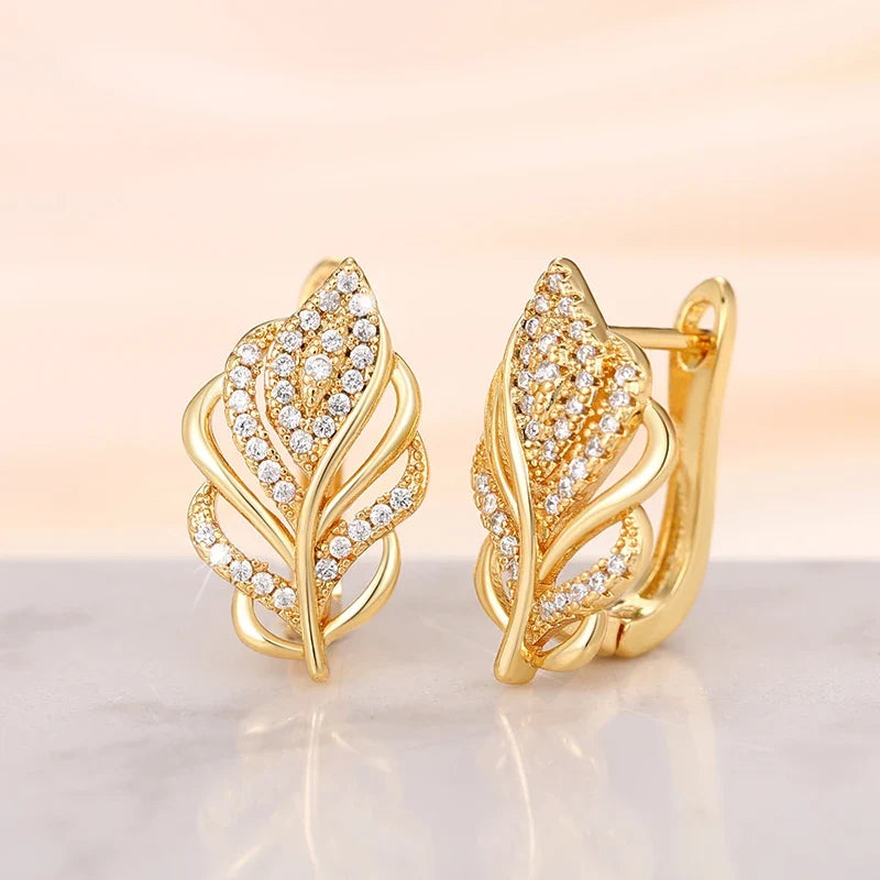 Huitan Gold Leaf Hoop Earrings | Cubic Zirconia Women's Jewelry