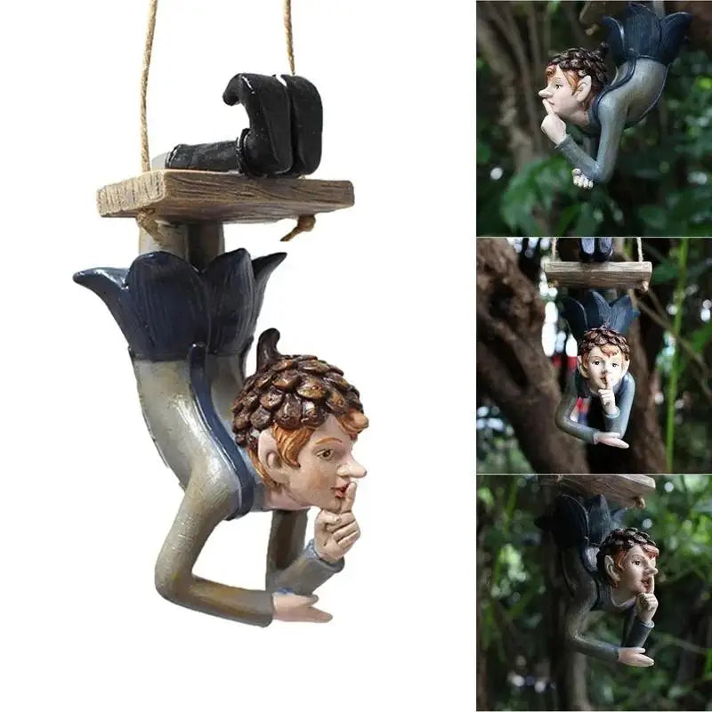 Garden Hanging Elf Ornament – Resin Fairy Figurine for Patio & Yard
