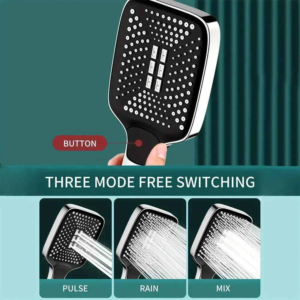 3-Mode Handheld Shower Head | High Pressure Rainfall Square