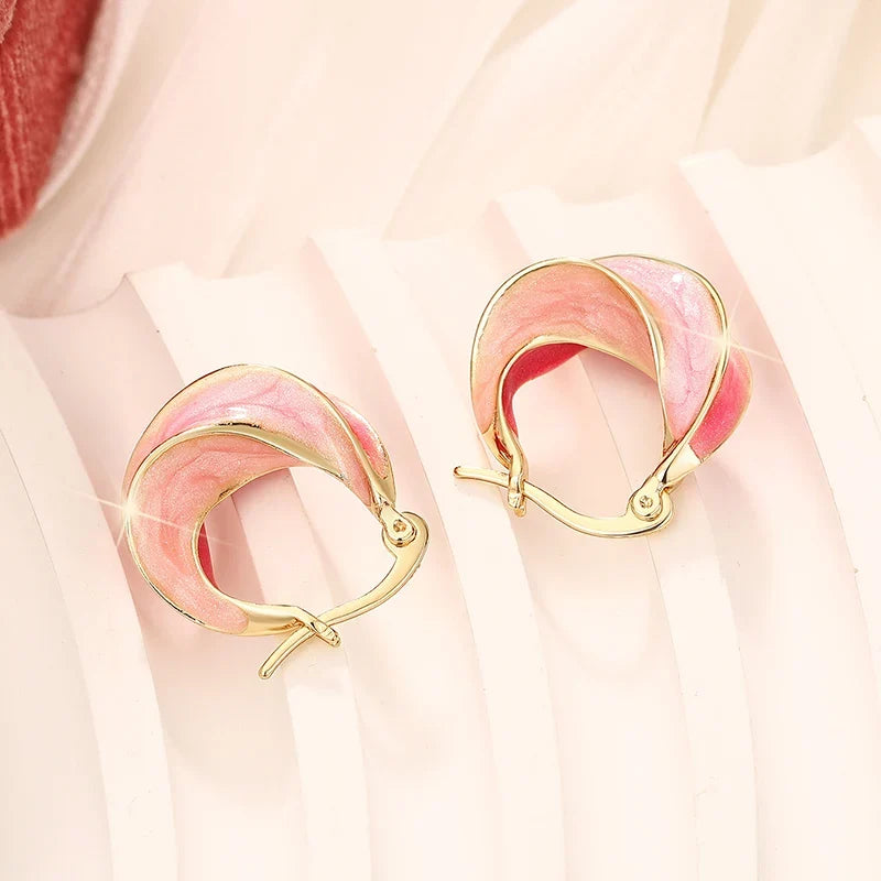 Huitan Wave Enamel Hoop Earrings – Red & Blue Fashion Jewelry
