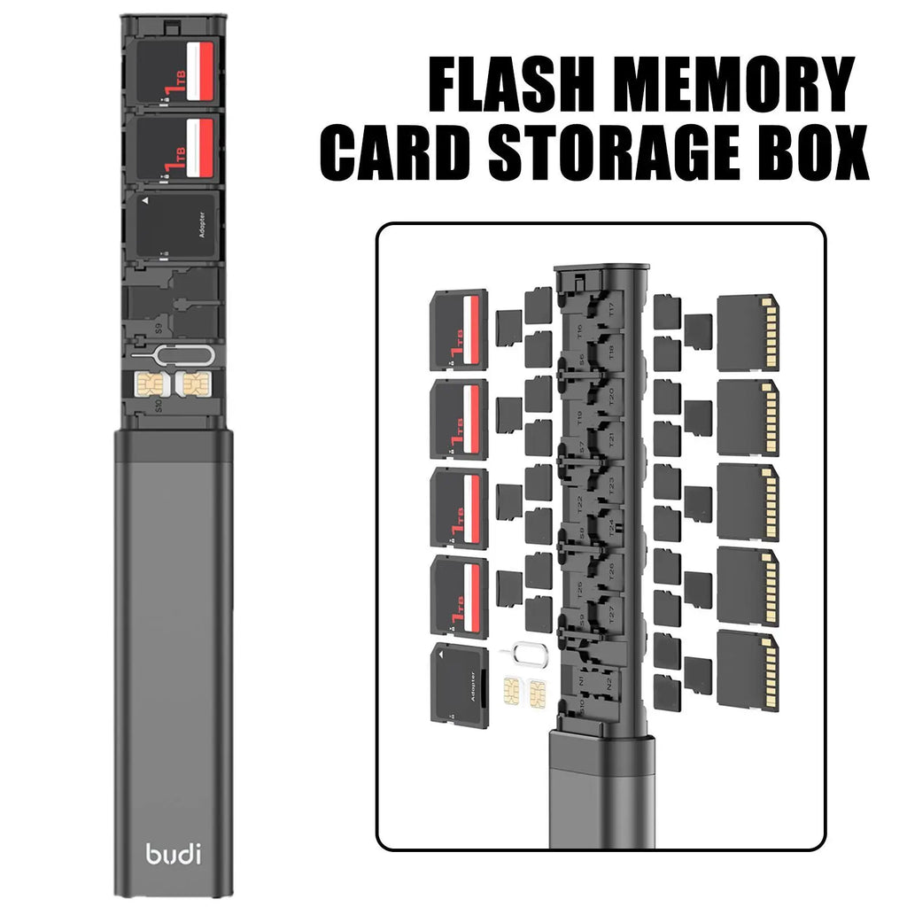 30-Slot SD & SIM Card Case | Aluminum Card Organizer Box