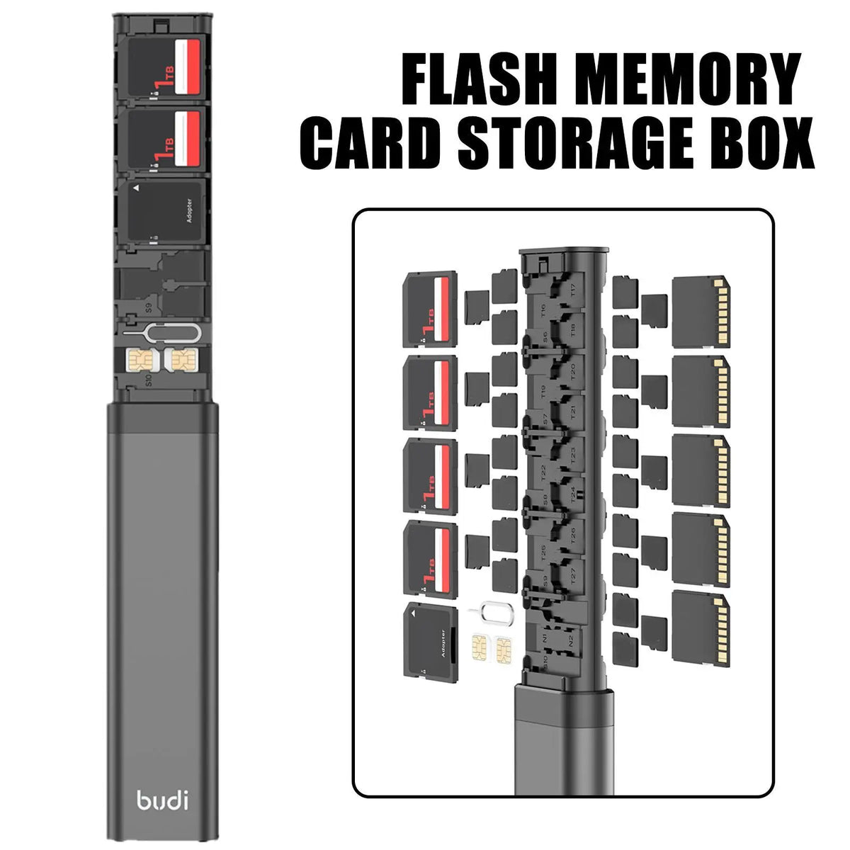 30-Slot SD & SIM Card Case | Aluminum Card Organizer Box