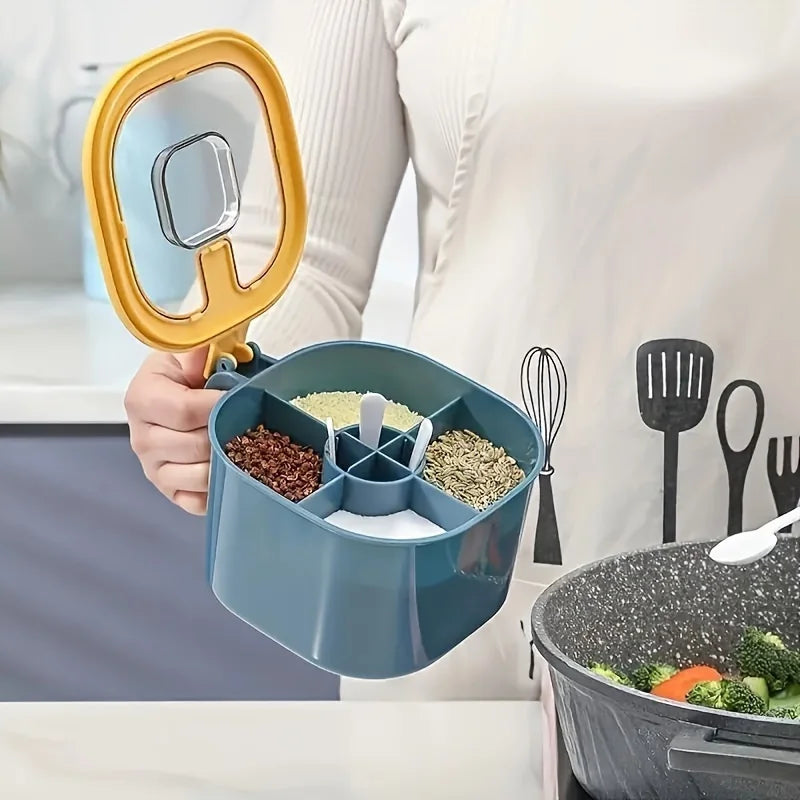 4-in-1 Seasoning Box with Lid & 4 Spoons | Kitchen Spice Set