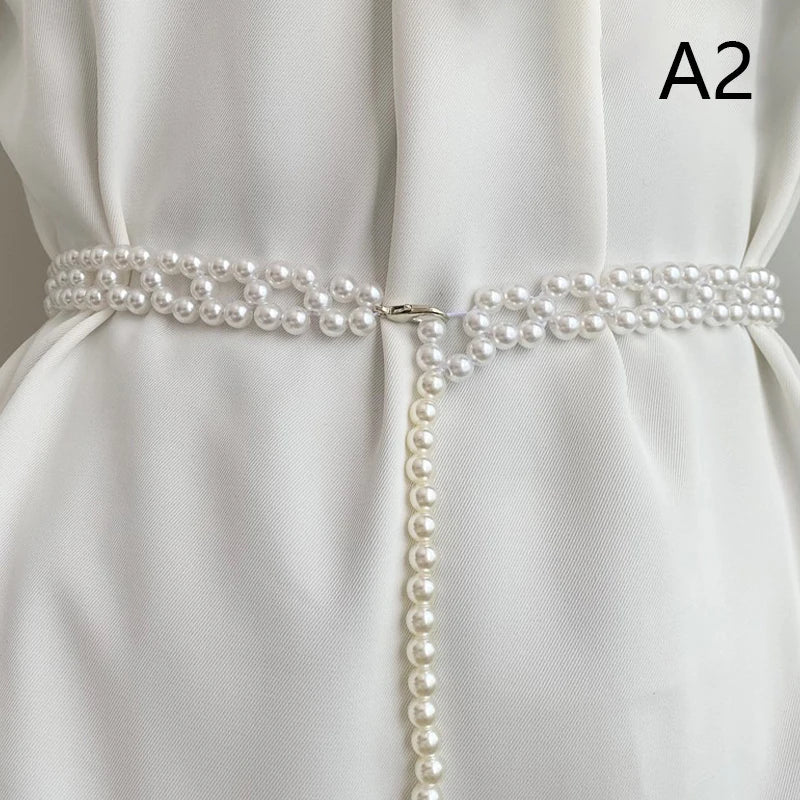 Elegant Pearl Waist Belt – Crystal Chain Dress Belt for Women