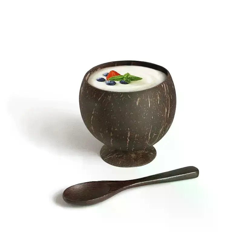 Handcrafted Natural Coconut Shell Stemmed Bowl | Eco Tableware
