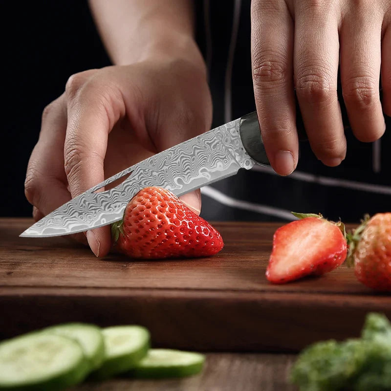 Damascus VG10 Folding Kitchen Knife – Wooden Handle | InLeung