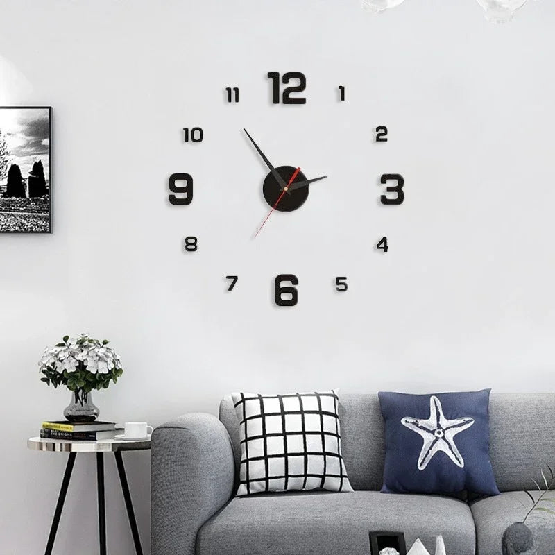 3D Frameless Acrylic Wall Clock – Large Silent Home Decor