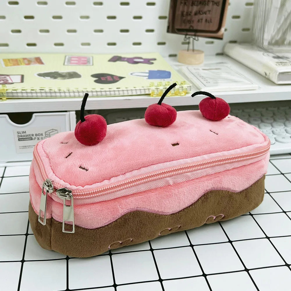 Sweet Plush Cherry Cake Shaped Storage Pouch Large Capacity