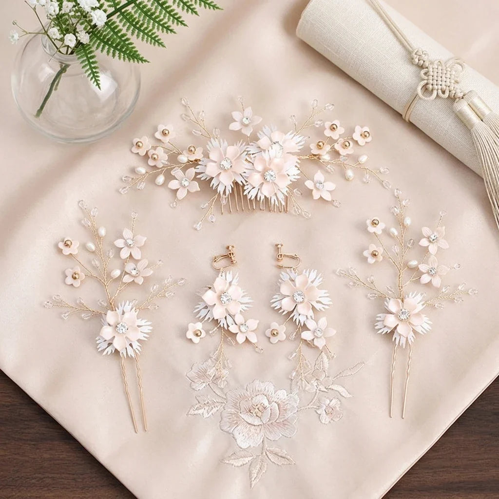 Korean Bridal Flower Hair Comb Set | Wedding Hairpin Accessories