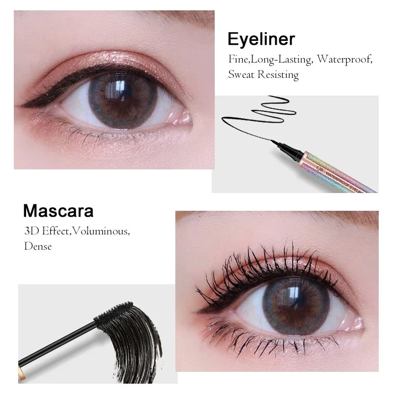 QIC 5D Fiber Mascara & Liquid Eyeliner Set – Waterproof