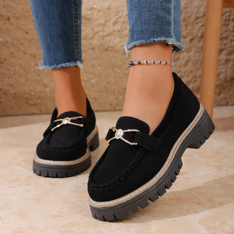 Women's Retro Loafers | British Style Thick Heel Slip-On Shoes