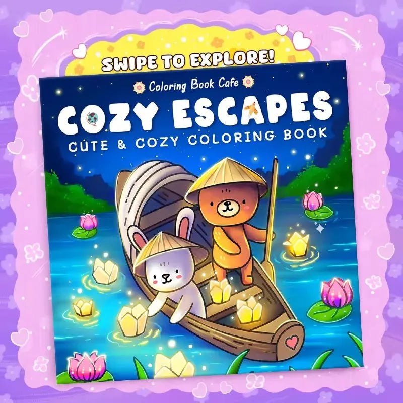 Cozy Escapes Cute Coloring Book Stress Relief Art Drawing Perfect