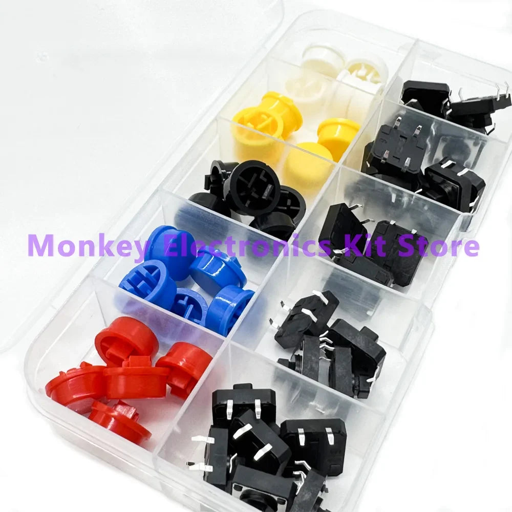 25PCS Tactile Push Button Switch Kit 12x12x7.3mm – 5 Colors