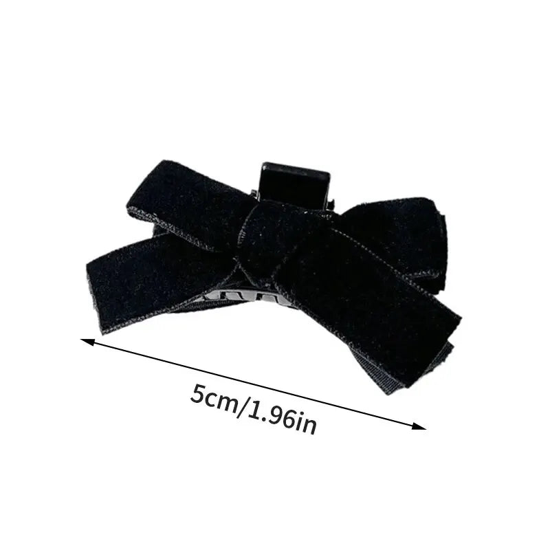 Black Bow Small Grab Clip Women's Autumn Winter Vintage Velvet Bangle