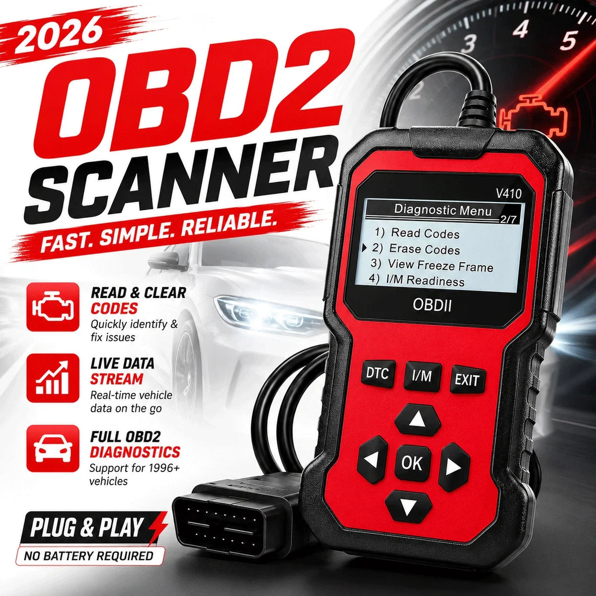 V410 OBD2 Scanner – Car & Truck Diagnostic Tool 1996+